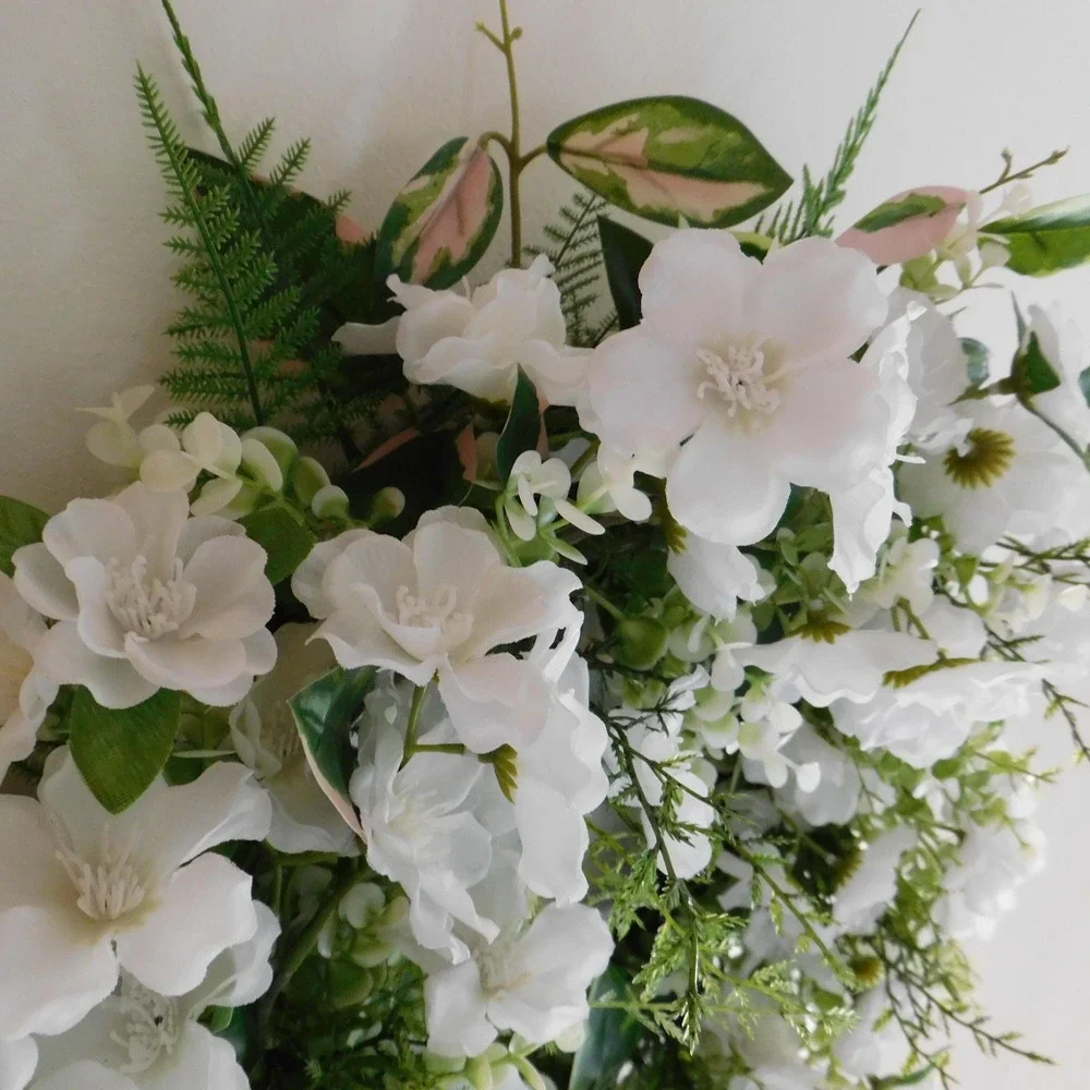 White Flowers with Greenery Wreath for Front Door Spring &‎ Summer Wreath